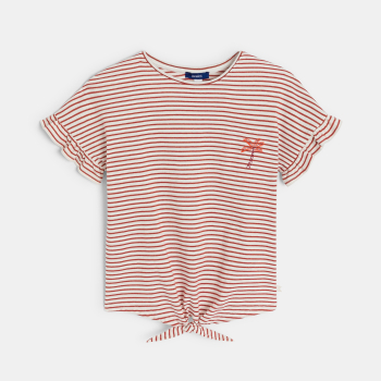 تيشيرت مقلم بني اللون معقود للفتيات